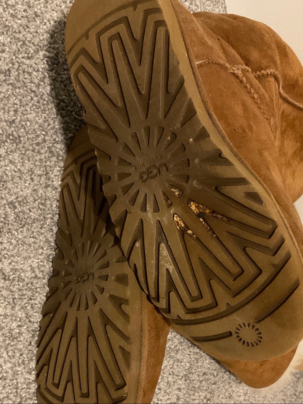 UGG Chestnut Suede Button Mid-Calf Boots with Shearling Trim - Picture 2 of 3